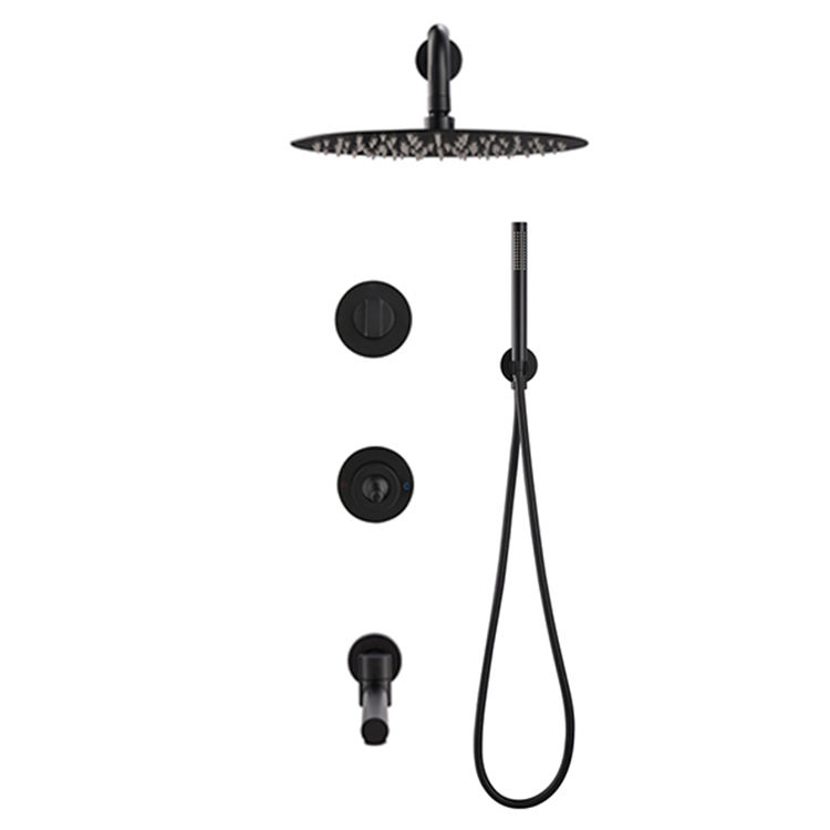 Washroom Wall Mounted Bathtub Mixer with Rainfall Head Brass Concealed Wall Mount Bathtub Faucet & Wall Lever
