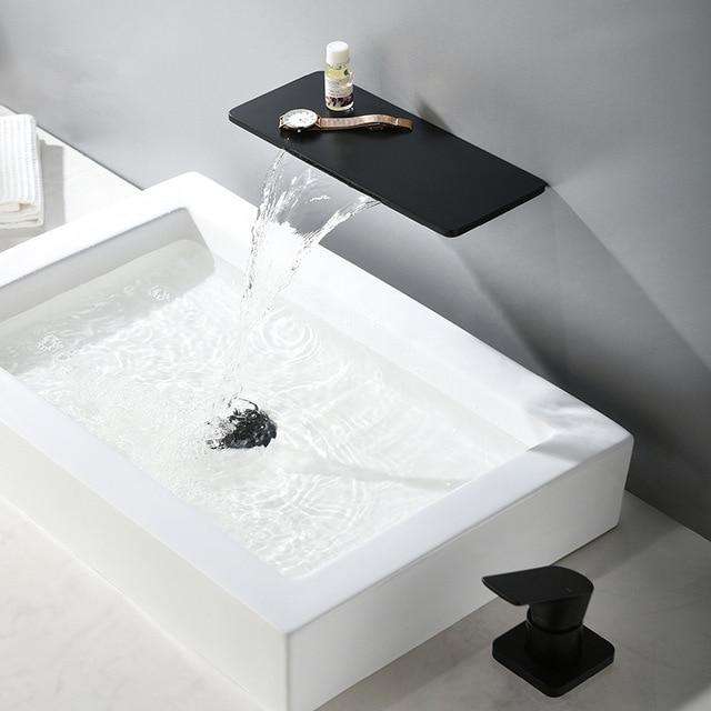 black widespread basin faucet