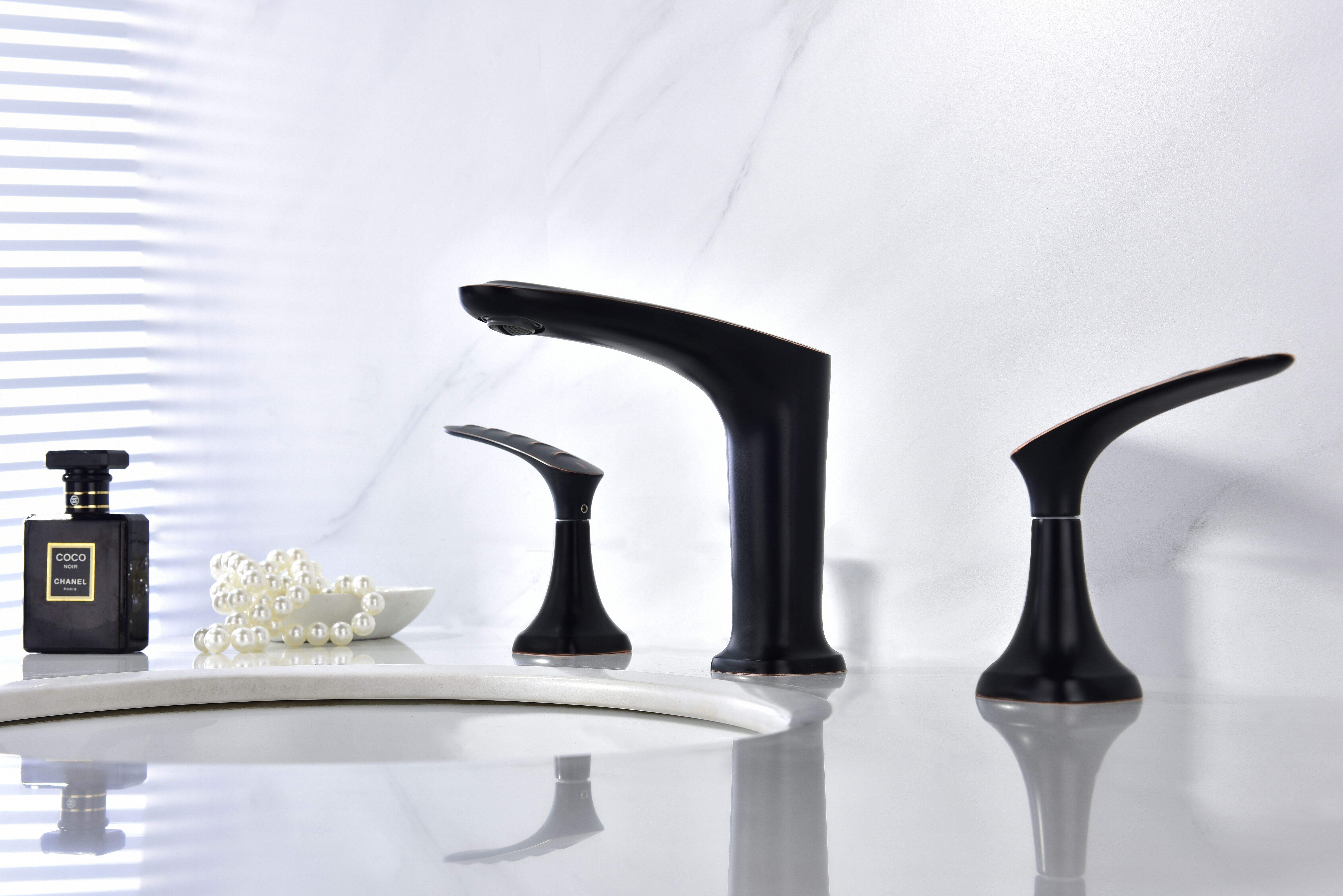 Factory Price Blackened 8" Widespread Bathroom Hand Washing Three Holes Brass Faucet For Basin