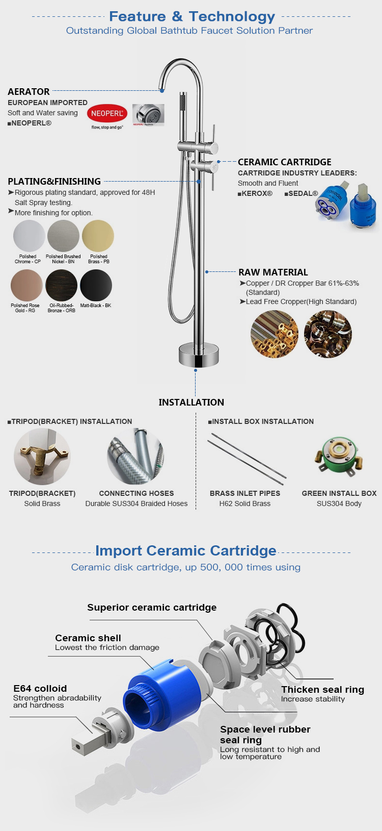 Copper body hot cold water mixer tap shower faucets for bathtub freestanding brass faucet