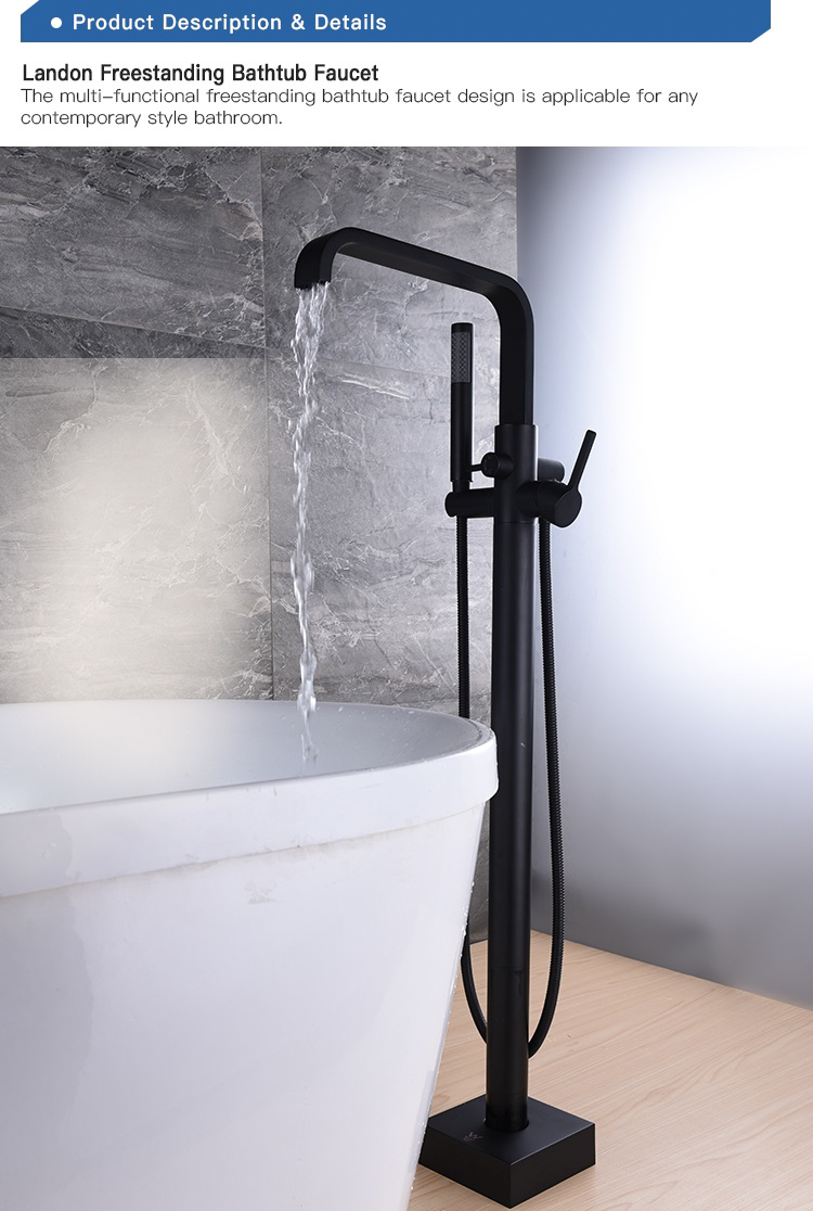 Modern Electroplated Matte Black Stand bathtub Alone Bathroom Free Floor Standing Bath Faucet Tap Mixer Shower