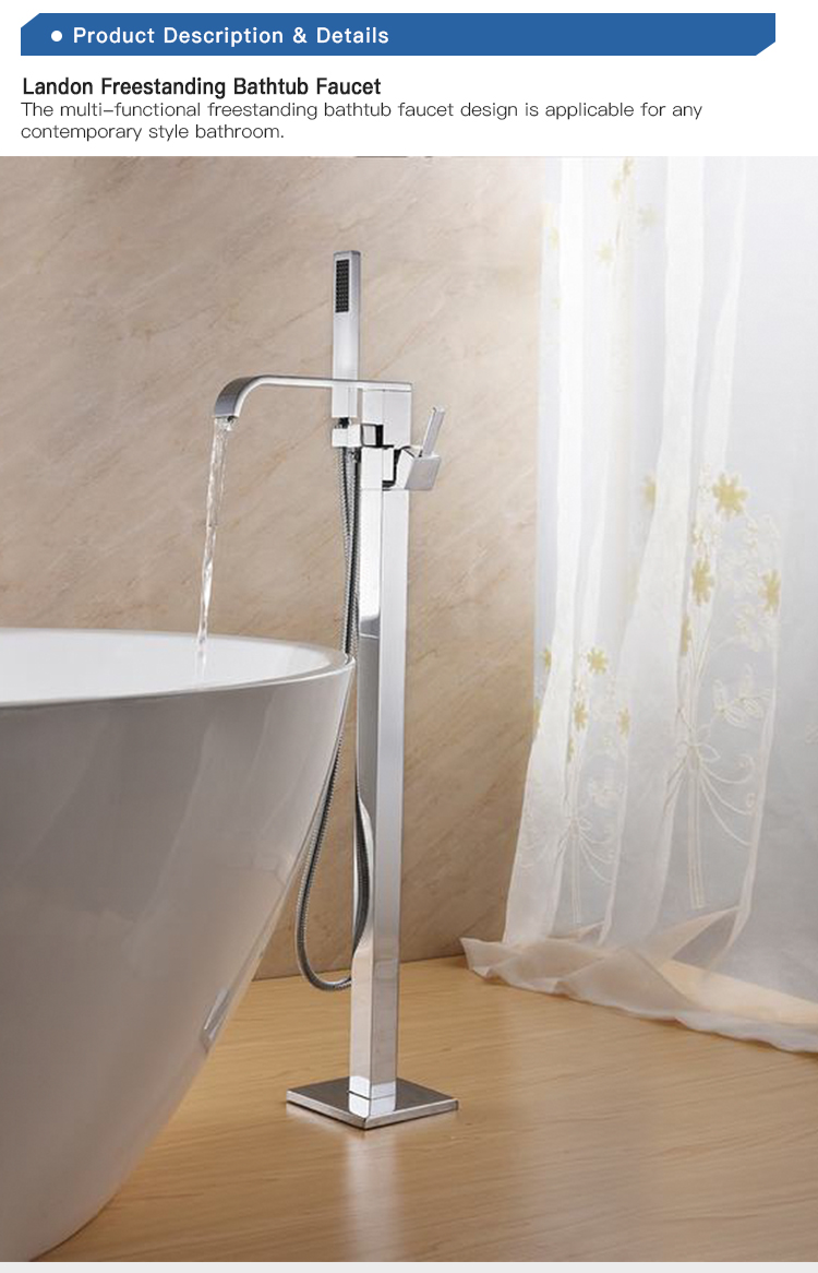 Watermake hotel hot&cold freestanding bathtub faucet free floor standing outdoor shower column with hand show