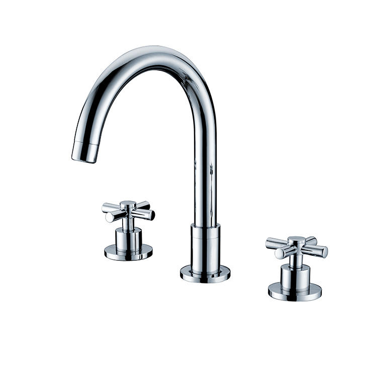 New Product Basin Faucet Three Hole Double Cross Deck Mounted Mixer Dual Handles 3 Holes Handle Brass Faucets