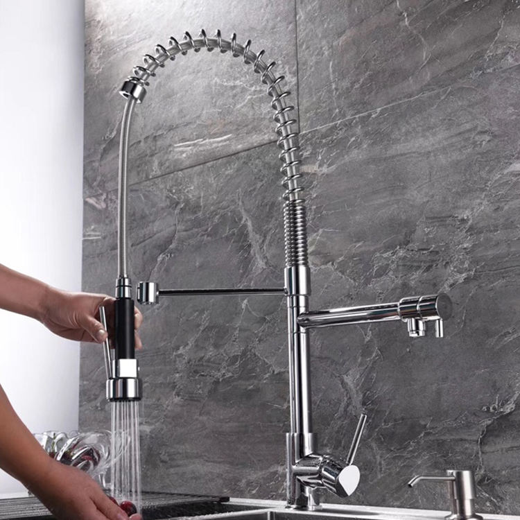 Grifo de agua de cromo de latón comercial Grifo de fregadero de cocina ajustable