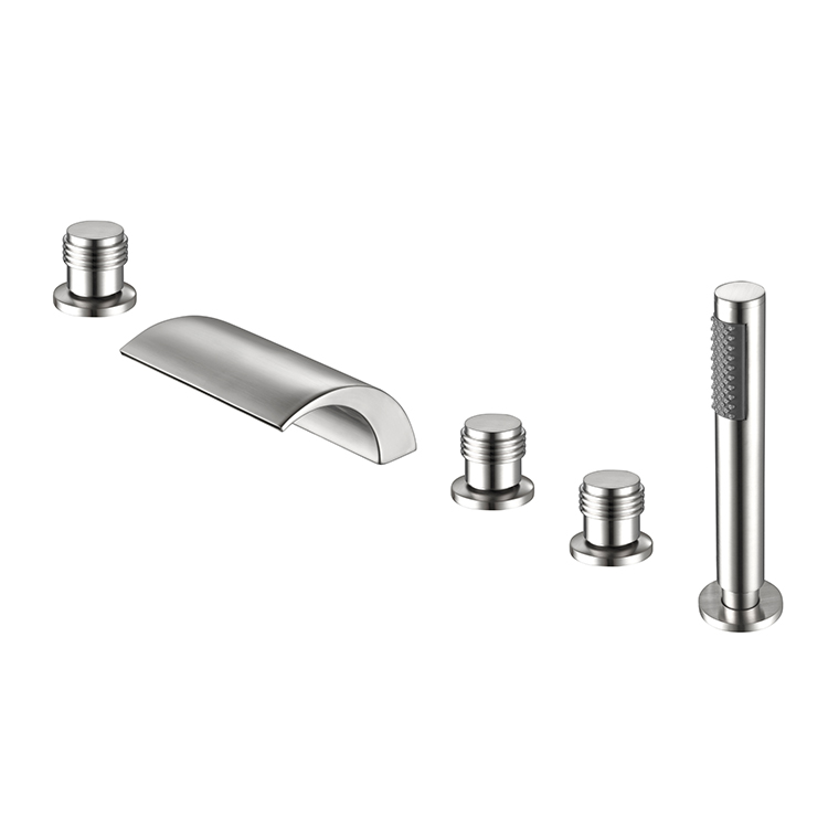 European Classic Deck Mount 5 Hole Antique Faucet Brass Golden Bathtub Taps With Shower Spray