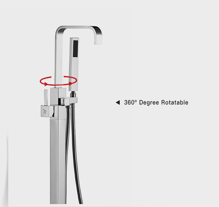 Square Chrome Bathtub Mixer Tap Brass Bathroom Copper Floor Mount Freestanding Tub Filler