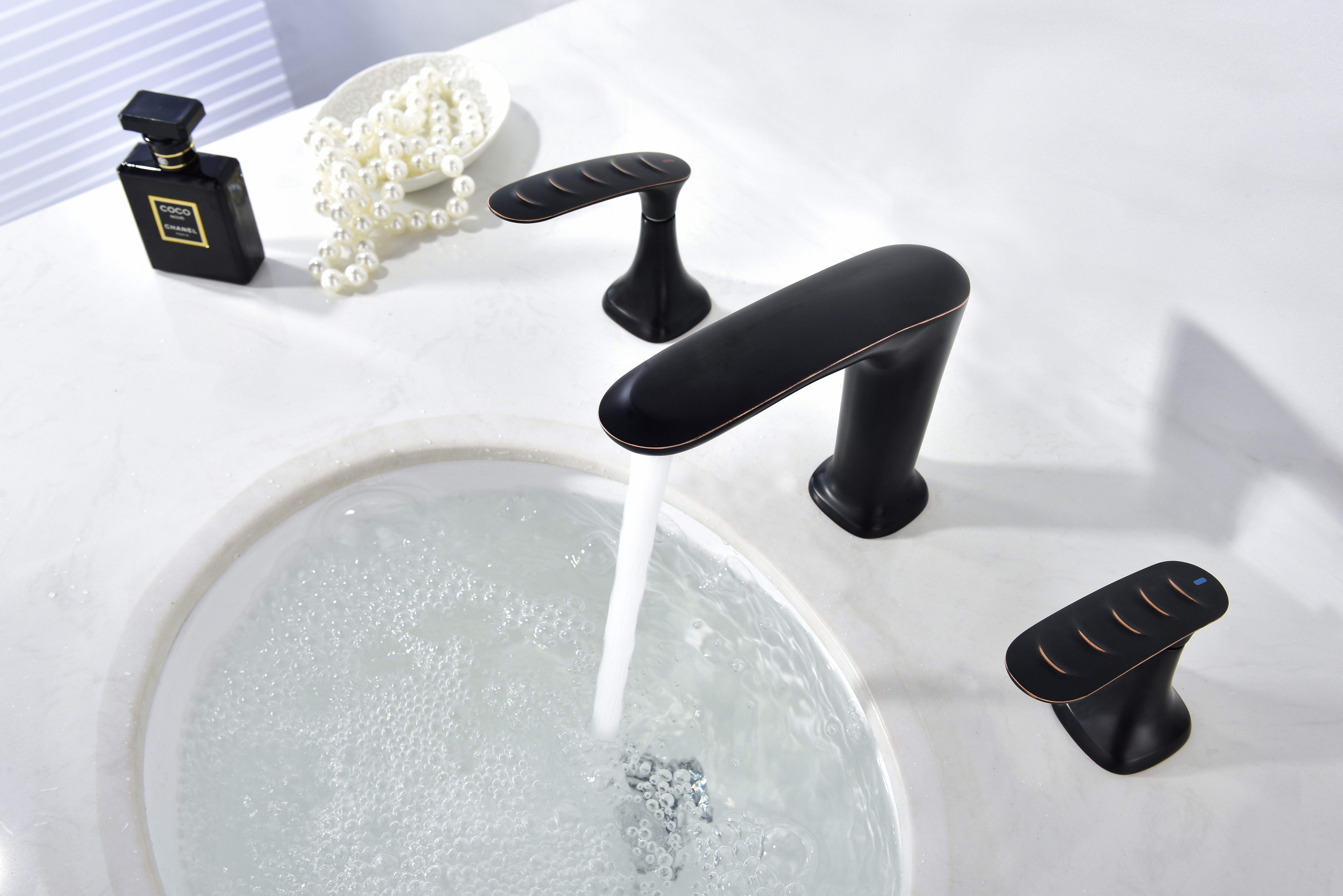 Factory Price Blackened 8" Widespread Bathroom Hand Washing Three Holes Brass Faucet For Basin
