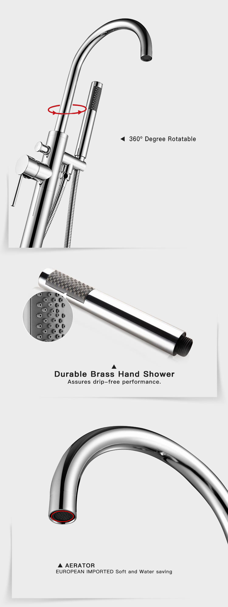 Round Chrome Mirror Freestand Free Standing One Piece Freestanding Bathtubs Shower Faucet