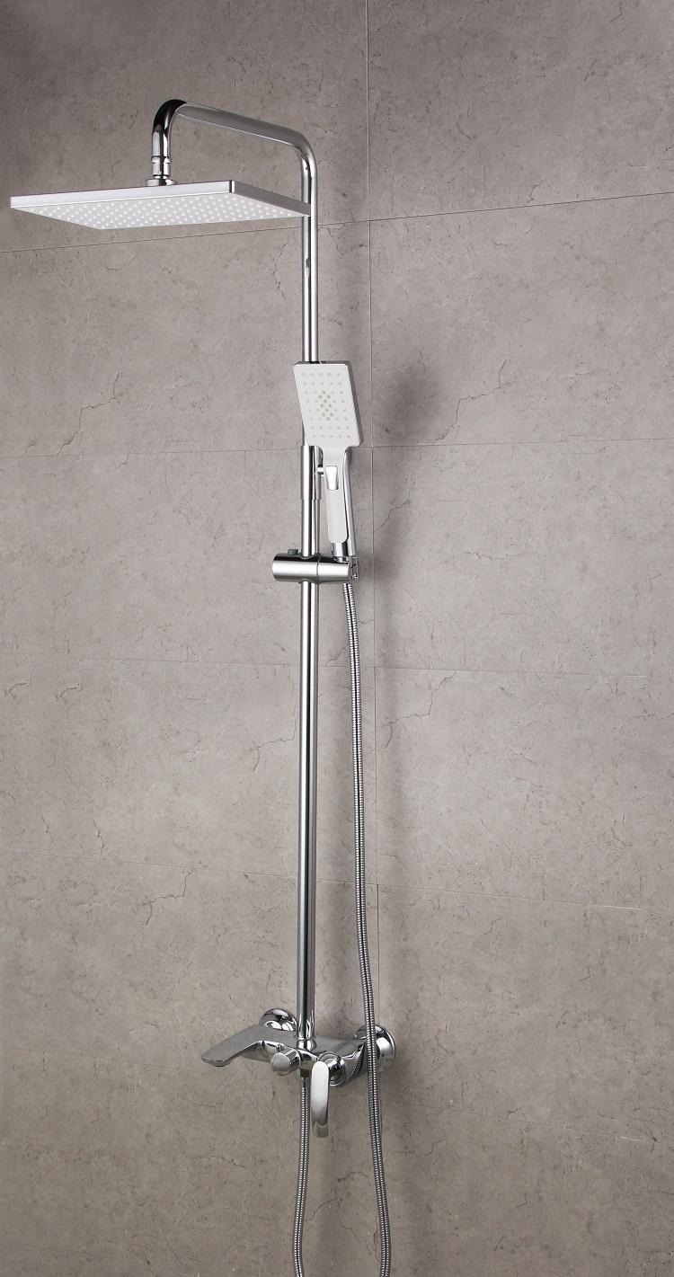 Bathroom Chrome Finish Wall Mounted Rain Shower Set with ABS Square Showerhead Handheld Shower, Grifo de la ducha