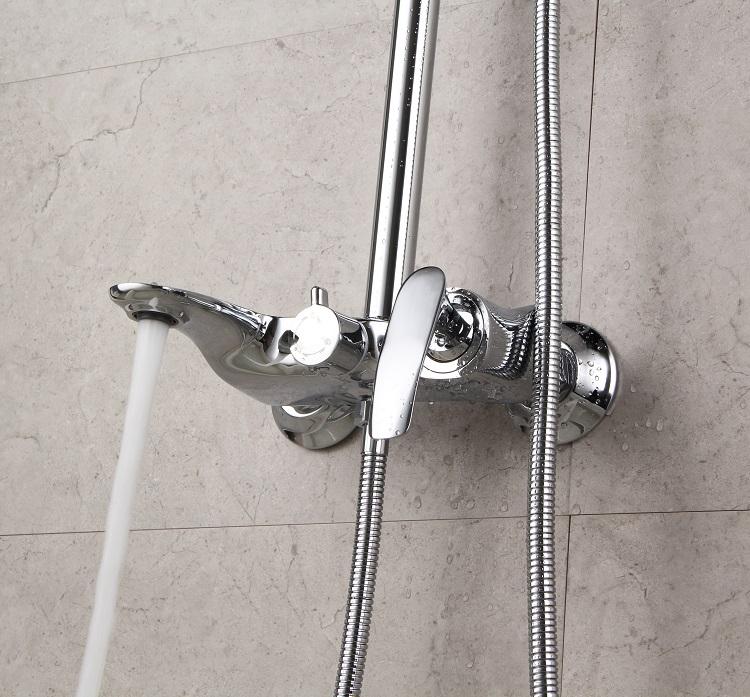 Bathroom Chrome Finish Wall Mounted Rain Shower Set with ABS Square Showerhead Handheld Shower, Grifo de la ducha