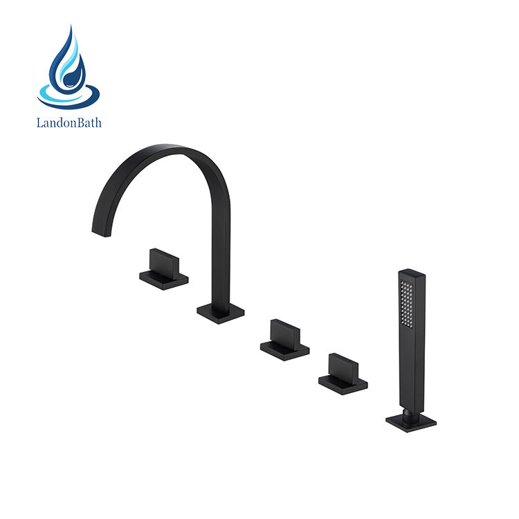 5 Pcs Side Matte Black Deck Mounted Hole Designer Tub Tap Bathtub Bath Sink Faucet