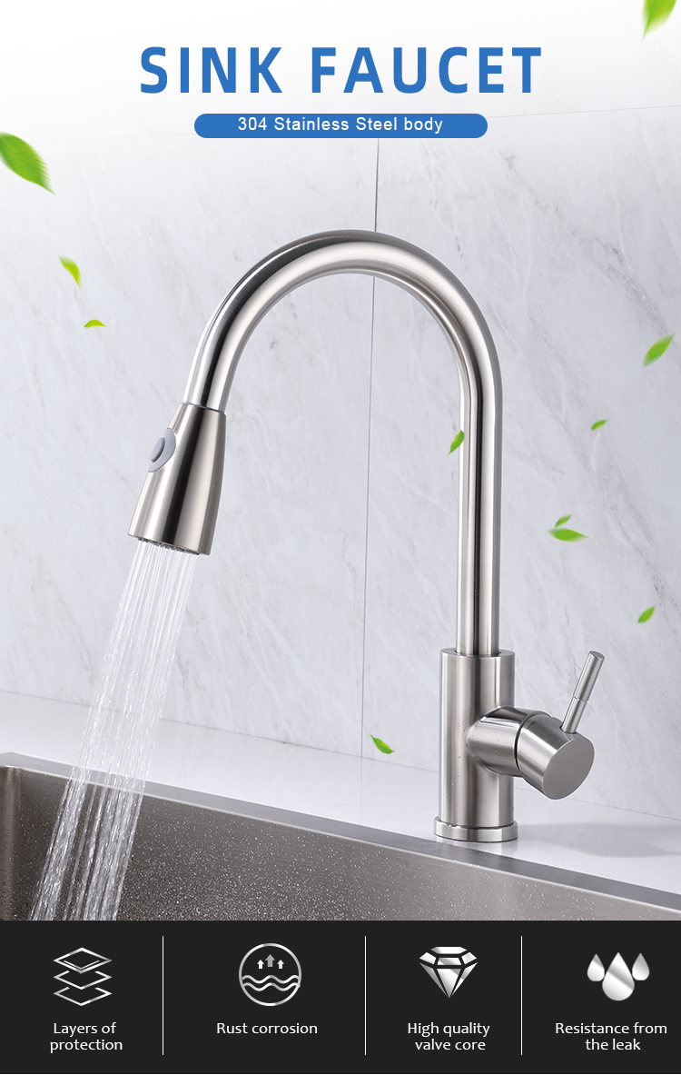 Hot sale gooseneck pulldown kitchen sink faucet mixer china water tap factory llaves de agua para cocina