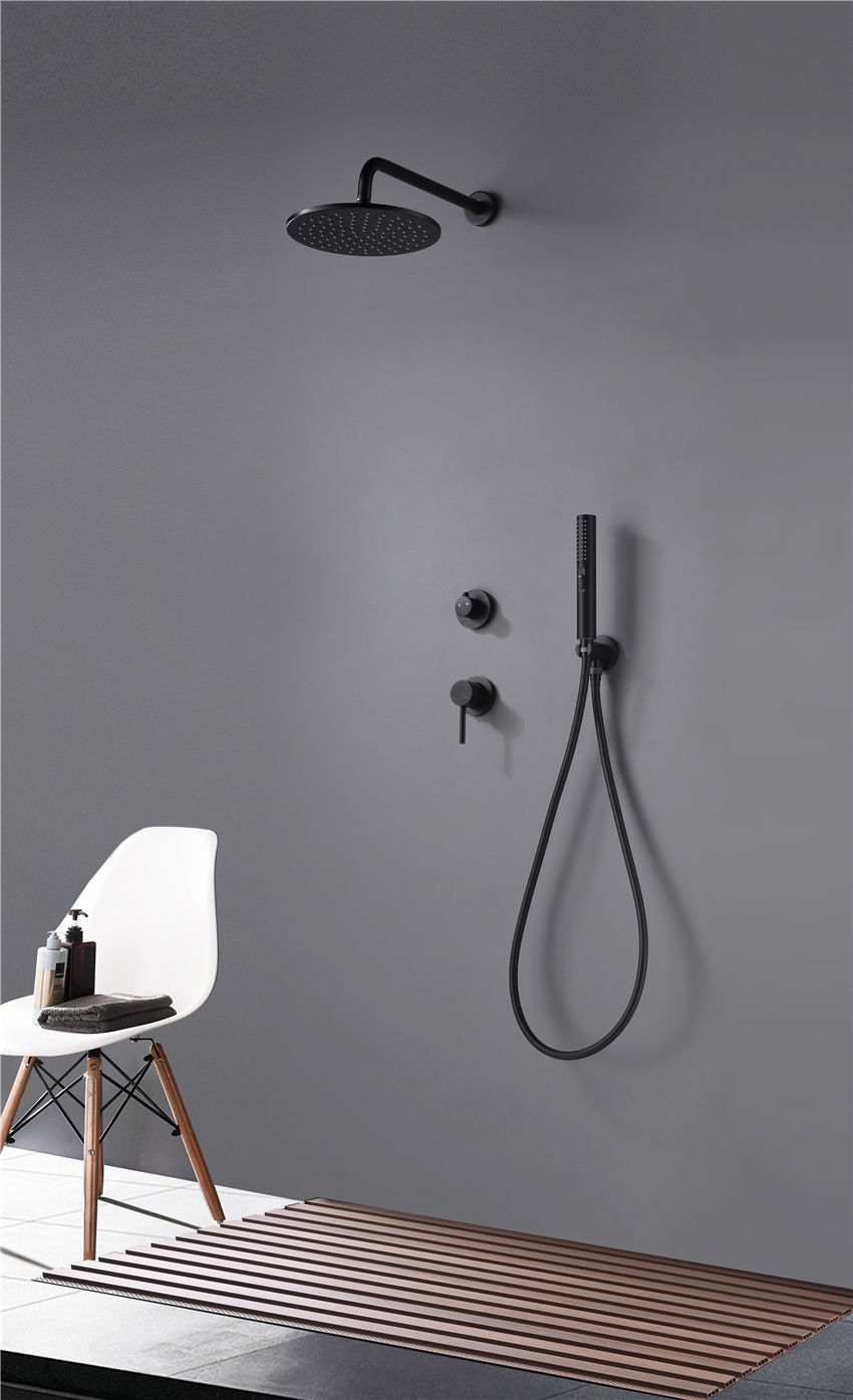 Stylish Bathroom Black Matte Wall Mounted Bath Shower Set Round Head Concealed