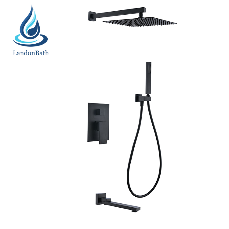 Concealed Square Bathroom Shower Faucet Black Plating Shower Sets For Home