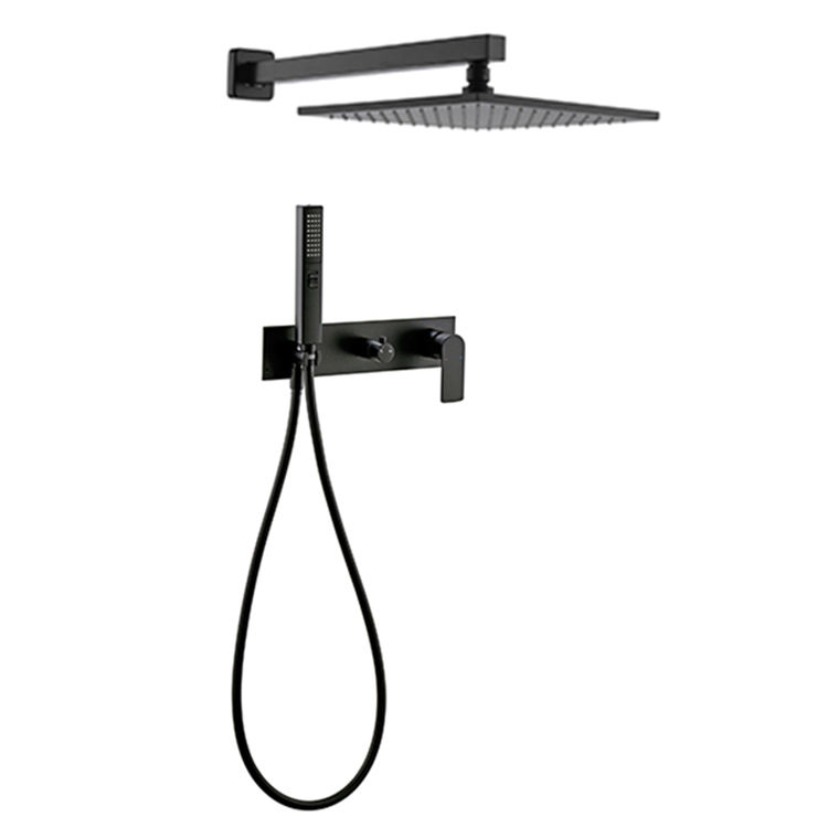 Bathroom Hotel European Brass Faucet Matte Black Ceiling Rain Bult in Wall Shower Set