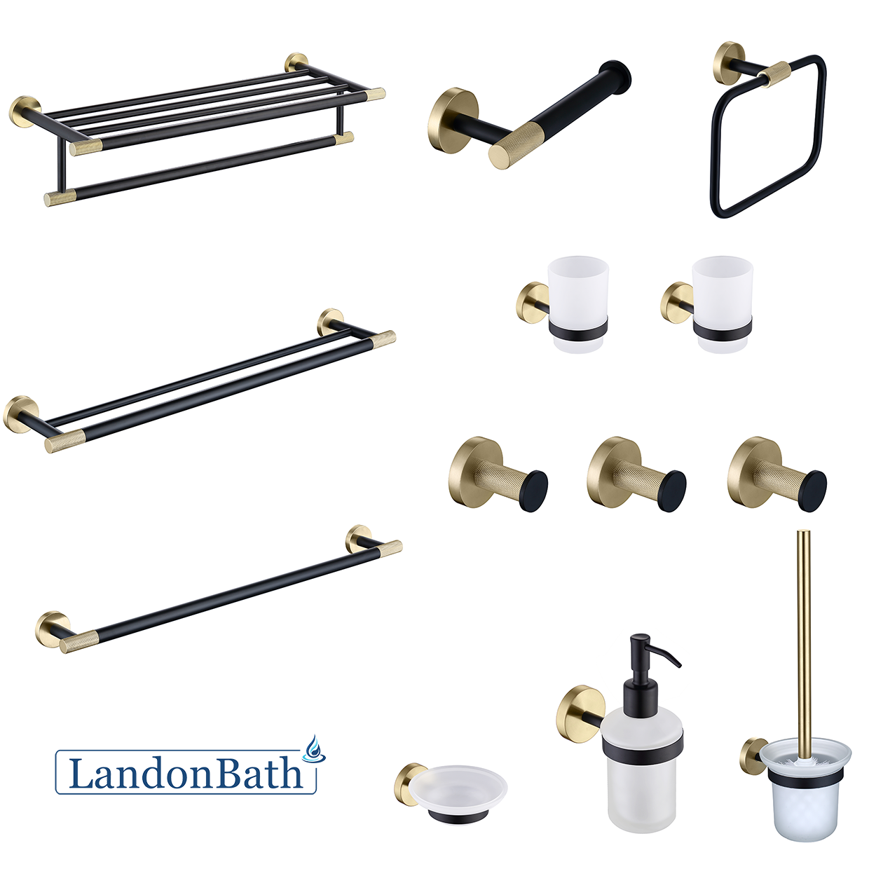 Brushed Gold Black Bathroom Accessories Set Paper Holder Towel Rail