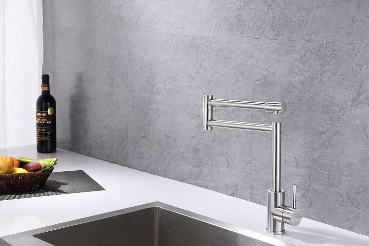 Folding Kitchen Faucet Stretchable Swing Arm Brushed Single Hole Single Handle Deck Mounted Cold & Hot Kitchen Sink Faucet