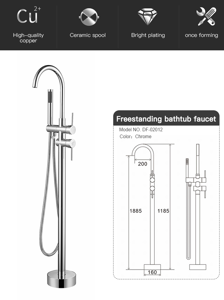 Copper body hot cold water mixer tap shower faucets for bathtub freestanding brass faucet