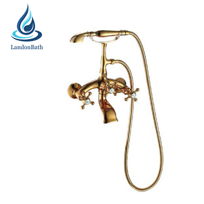 Juego de ducha de baño de latón macizo de color dorado cepillado Grifo de baño montado en la pared antiguo Bronce