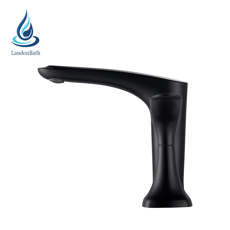 Bathroom Black 3 Hole Deck Mounted Brass Water Washbasin Faucet Double Handle Hot Cold