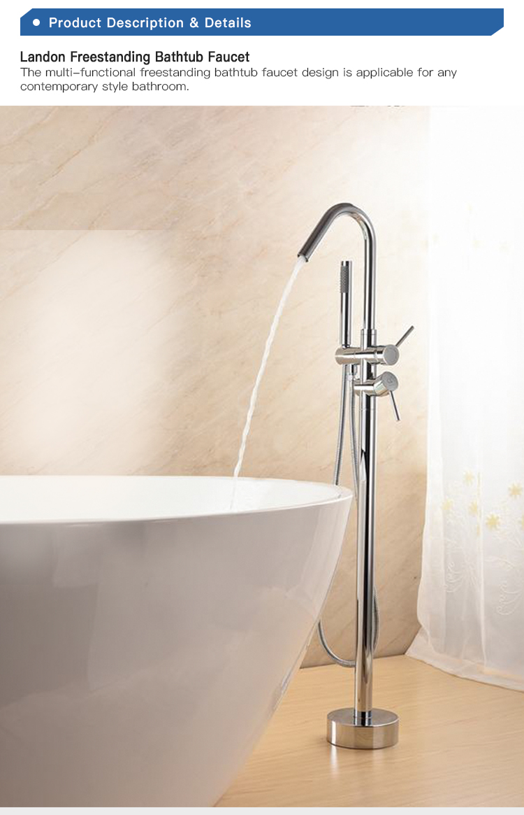 Floor Standing Tub Filler Modern Design Brass Stand Alone Double Handles Bathtub Faucet Floor Stand