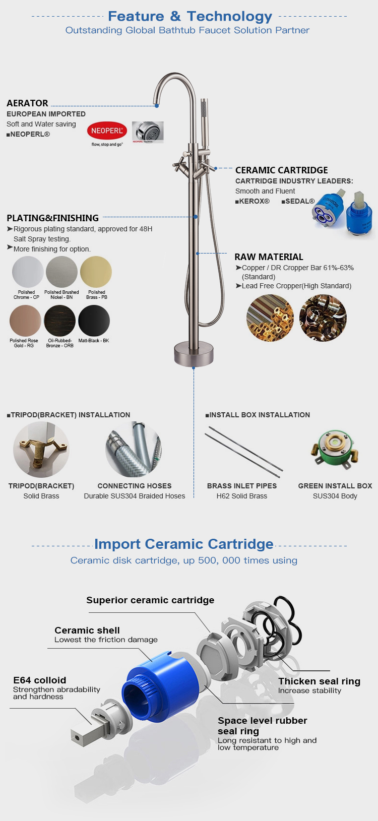 Cross handle floor mounted free standing bathtub shower faucet bathroom products