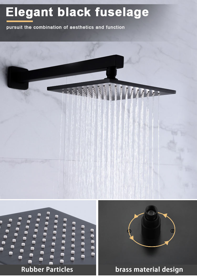 Cabezal de ducha tipo lluvia con rociador Conjunto montado en el techo negro Grifo chapado en ducha de lluvia Grifos y baño multifunción Accesorios mate