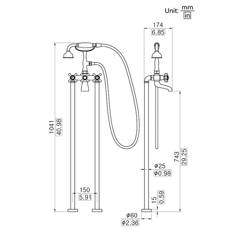 bathtub faucet with hand shower