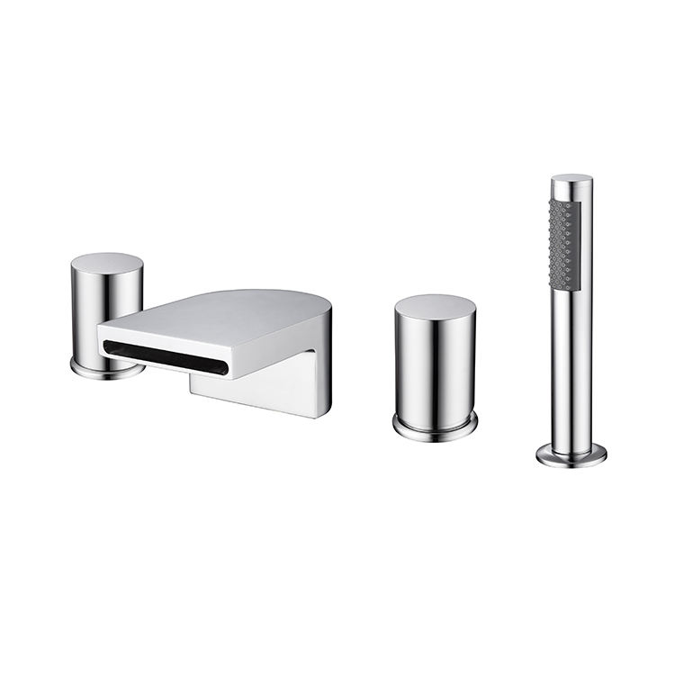 Modern Deck Mounted 4-Hole Brass Bath Mixer with Waterfall Deck Mount Bath Filler