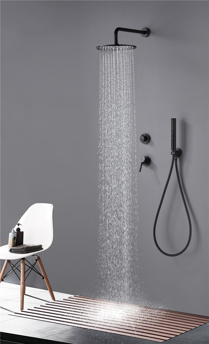Stylish Bathroom Black Matte Wall Mounted Bath Shower Set Round Head Concealed