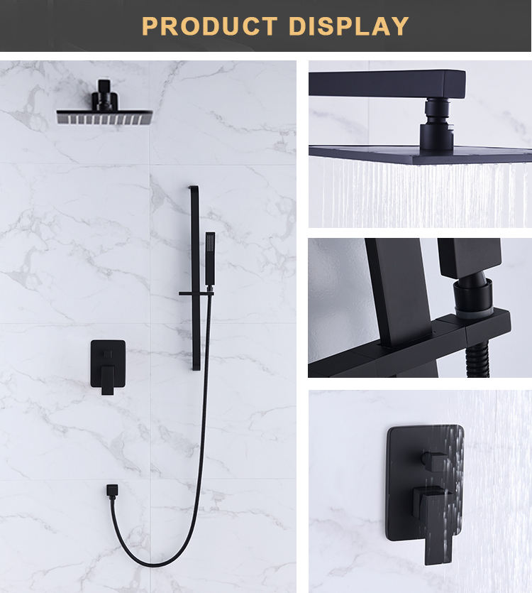 Cabezal de ducha tipo lluvia con rociador Conjunto montado en el techo negro Grifo chapado en ducha de lluvia Grifos y baño multifunción Accesorios mate