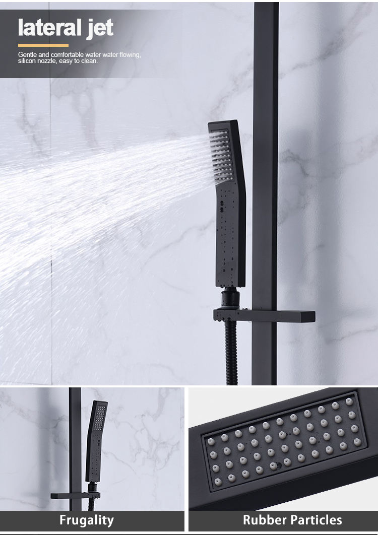 Cabezal de ducha tipo lluvia con rociador Conjunto montado en el techo negro Grifo chapado en ducha de lluvia Grifos y baño multifunción Accesorios mate