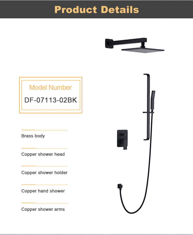 Cabezal de ducha tipo lluvia con rociador Conjunto montado en el techo negro Grifo chapado en ducha de lluvia Grifos y baño multifunción Accesorios mate