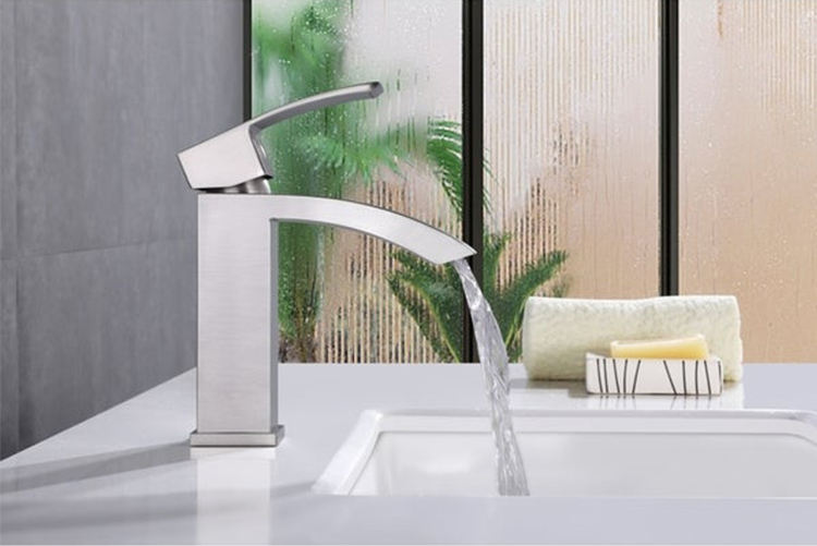 Brushed nickel basin mixer