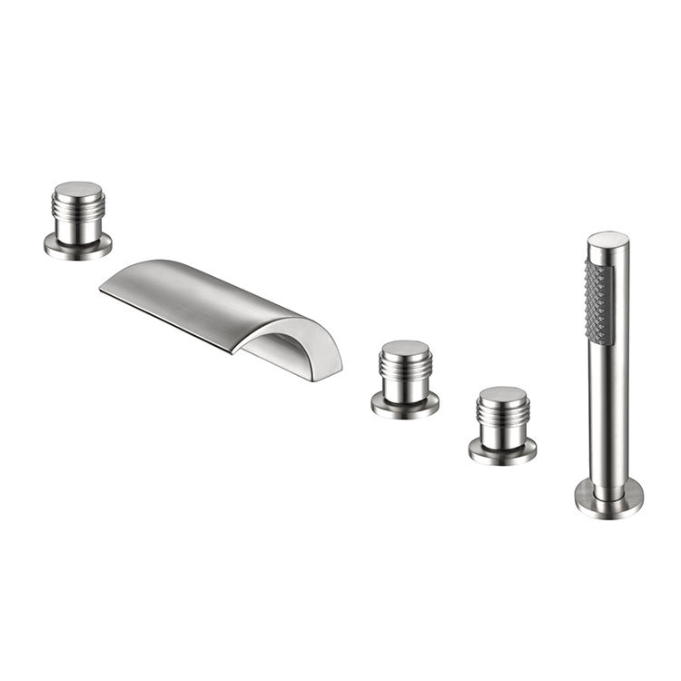 European Classic Deck Mount 5 Hole Antique Faucet Brass Golden Bathtub Taps With Shower Spray