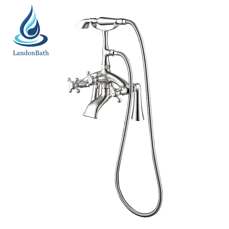Brushed Nickel Deckmounted Tub Mixer Deck Mount Bathtub Faucets Waterfall Faucet Shower System Massage With