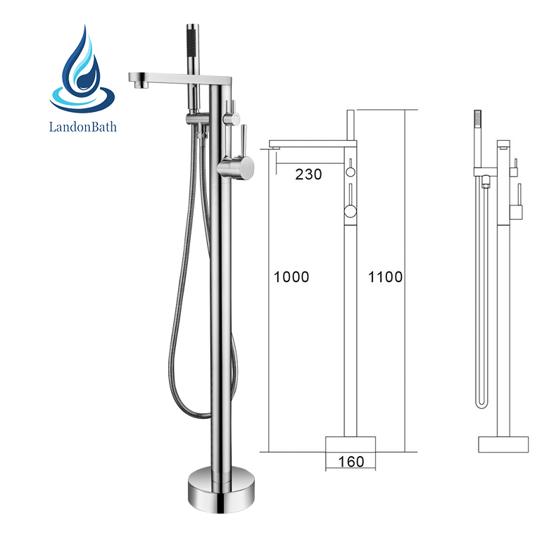 Freestanding Mixer Shower Bath Tap Bathtub Faucet Watermark Floor Mounted Tub Filler Free Standing Modern Bathroom Brass
