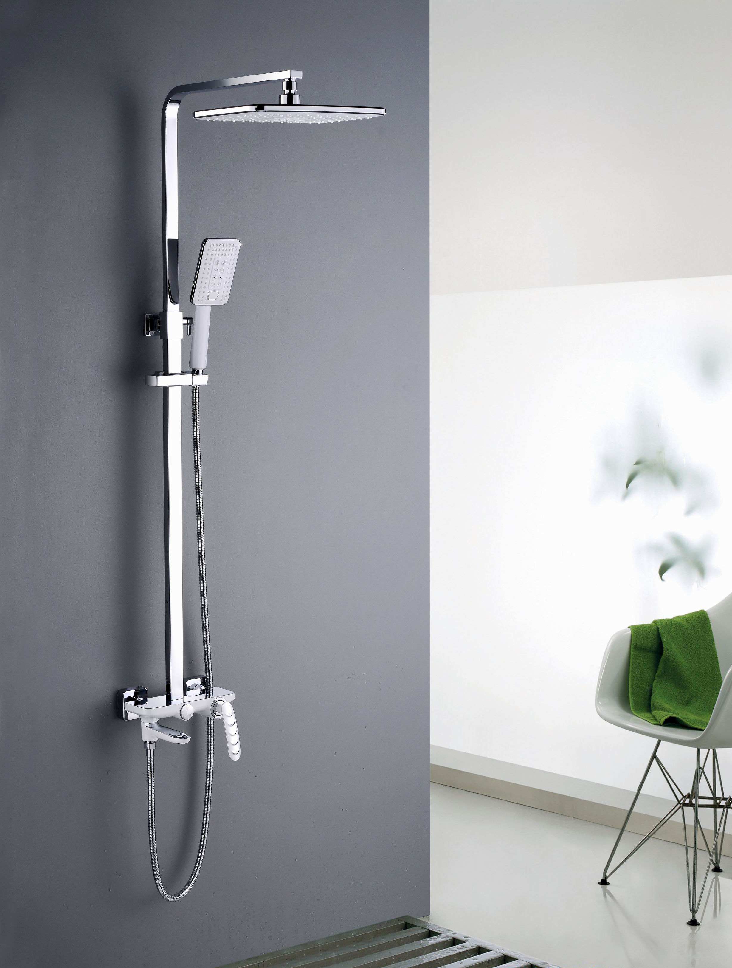 Contemporary Square Rainfall Shower Set White Shower Mixer Single Handle For Bathroom