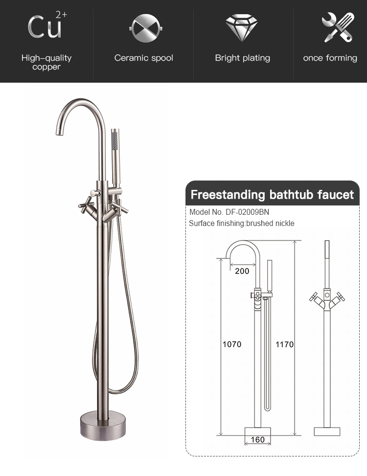 Cross handle floor mounted free standing bathtub shower faucet bathroom products