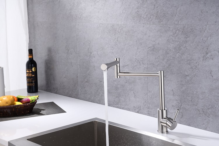 Folding Kitchen Faucet Stretchable Swing Arm Brushed Single Hole Single Handle Deck Mounted Cold & Hot Kitchen Sink Faucet