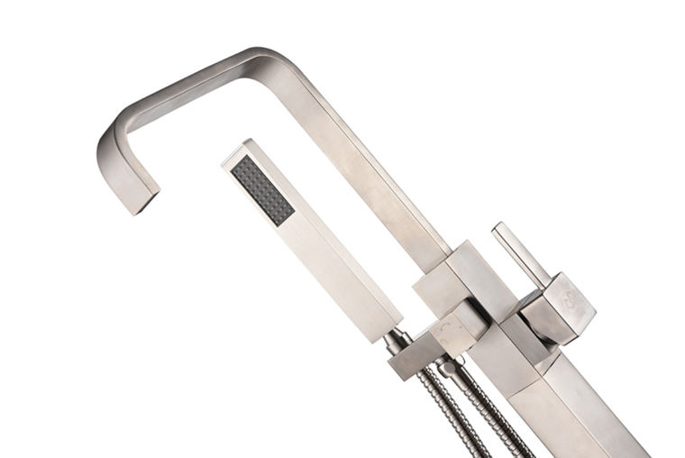 UK Bathroom Brushed Nickel Floor Mount Free Standing Bathtub Tap Faucet Shower System Set