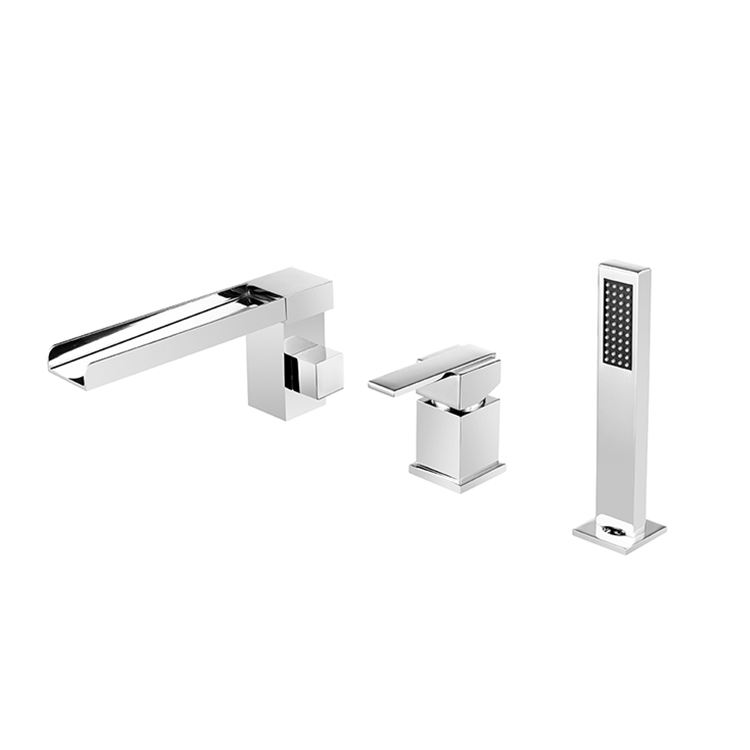 Waterfall Spout Chrome Brass Bath Tub Faucet 3 Hole Deck Mount Tub Filler