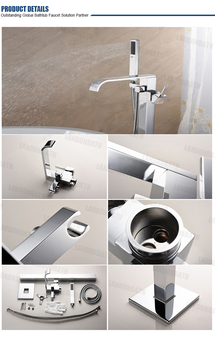 Watermake hotel hot&cold freestanding bathtub faucet free floor standing outdoor shower column with hand show