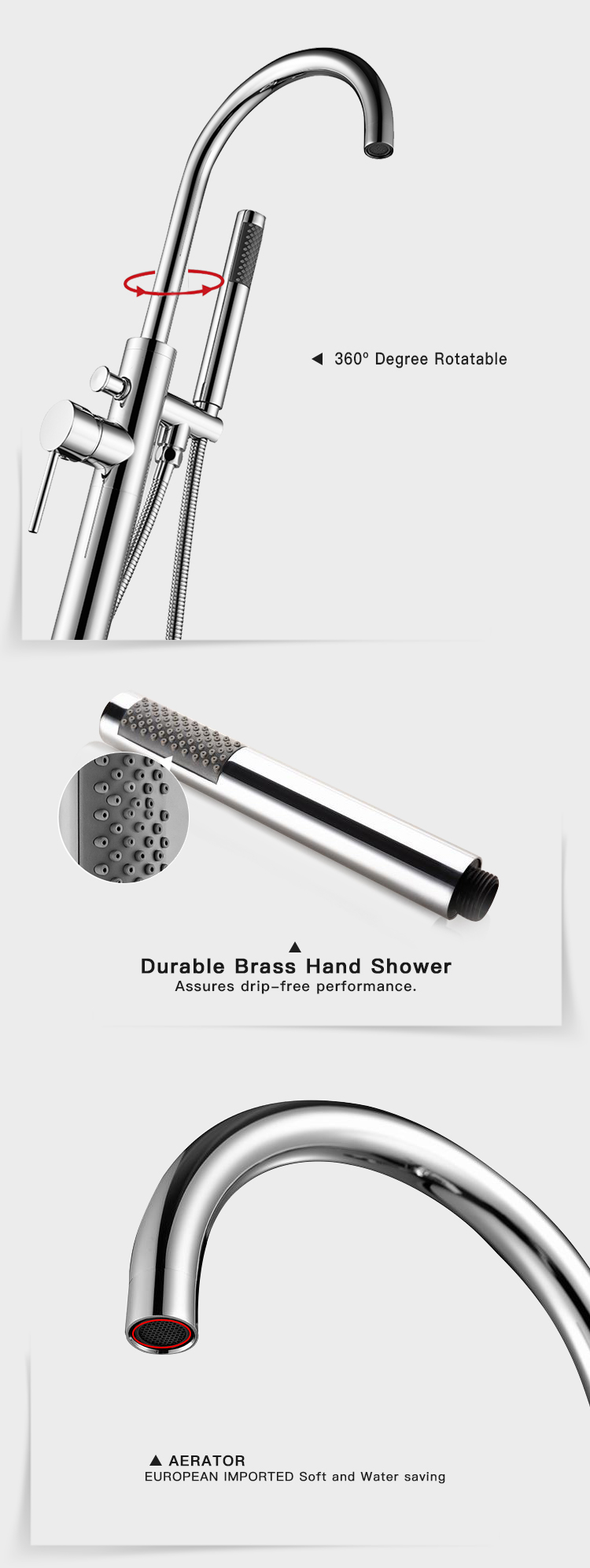 Round Chrome Mirror Freestand Free Standing One Piece Freestanding Bathtubs Shower Faucet