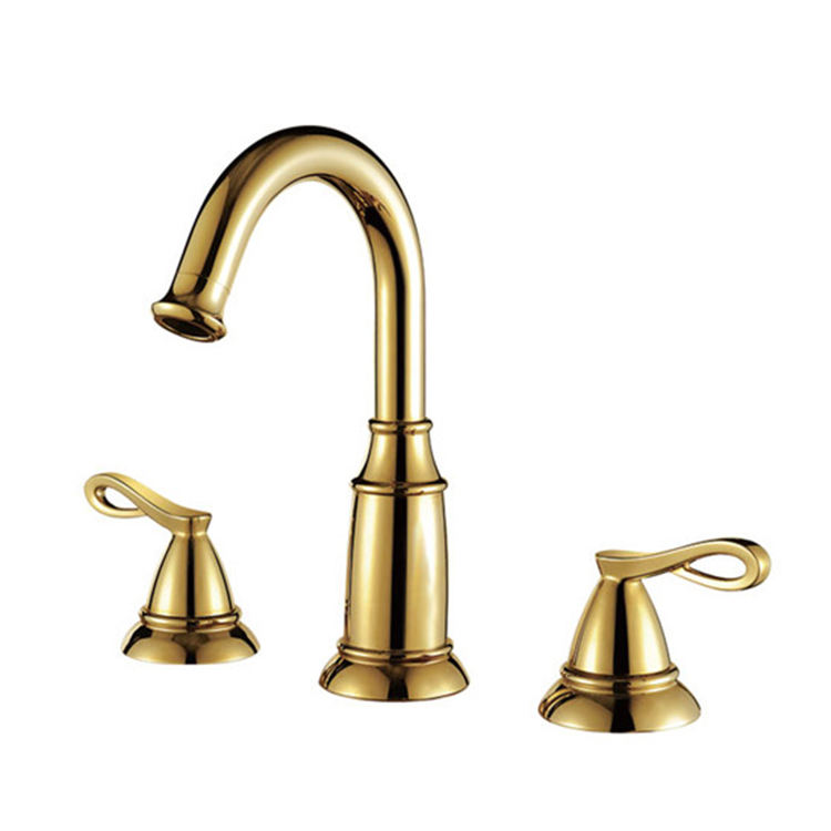 Antique Bronze Brass Bathroom Two Handle 3 Hole Bath Faucet Gold