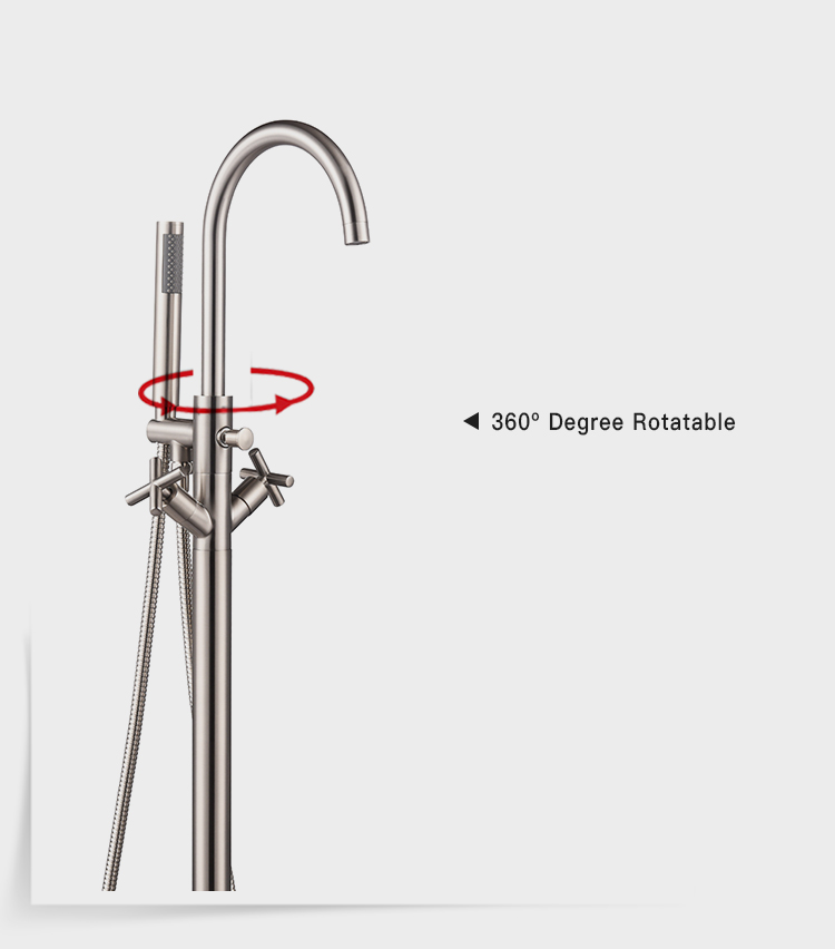 Cross handle floor mounted free standing bathtub shower faucet bathroom products