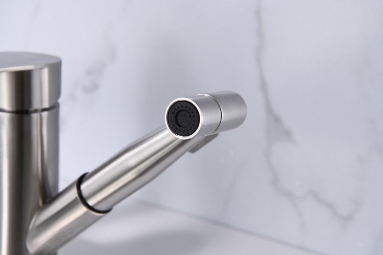 Venta al por mayor de gama alta 304 grifo de fregadero de cuello largo montado en escritorio grifo de cocina de acero inoxidable keukenkraan con doble manija
