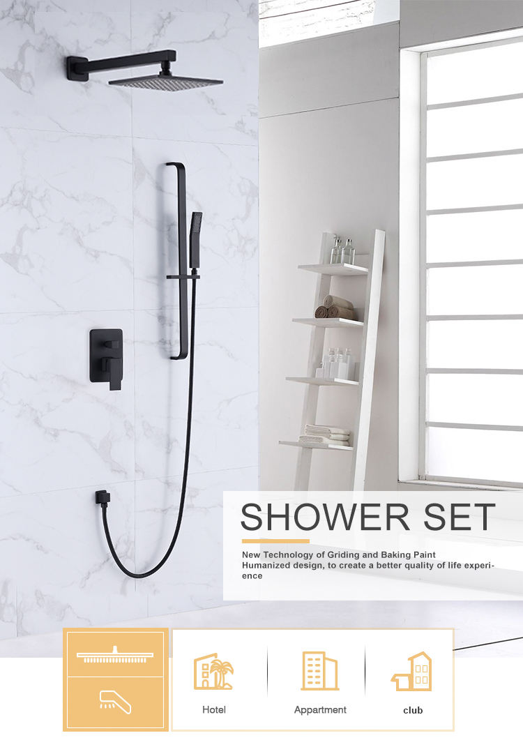 Cabezal de ducha tipo lluvia con rociador Conjunto montado en el techo negro Grifo chapado en ducha de lluvia Grifos y baño multifunción Accesorios mate