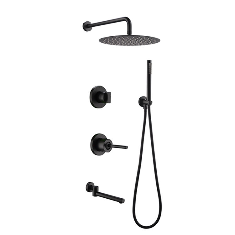 Washroom Wall Mounted Bathtub Mixer with Rainfall Head Brass Concealed Wall Mount Bathtub Faucet & Wall Lever