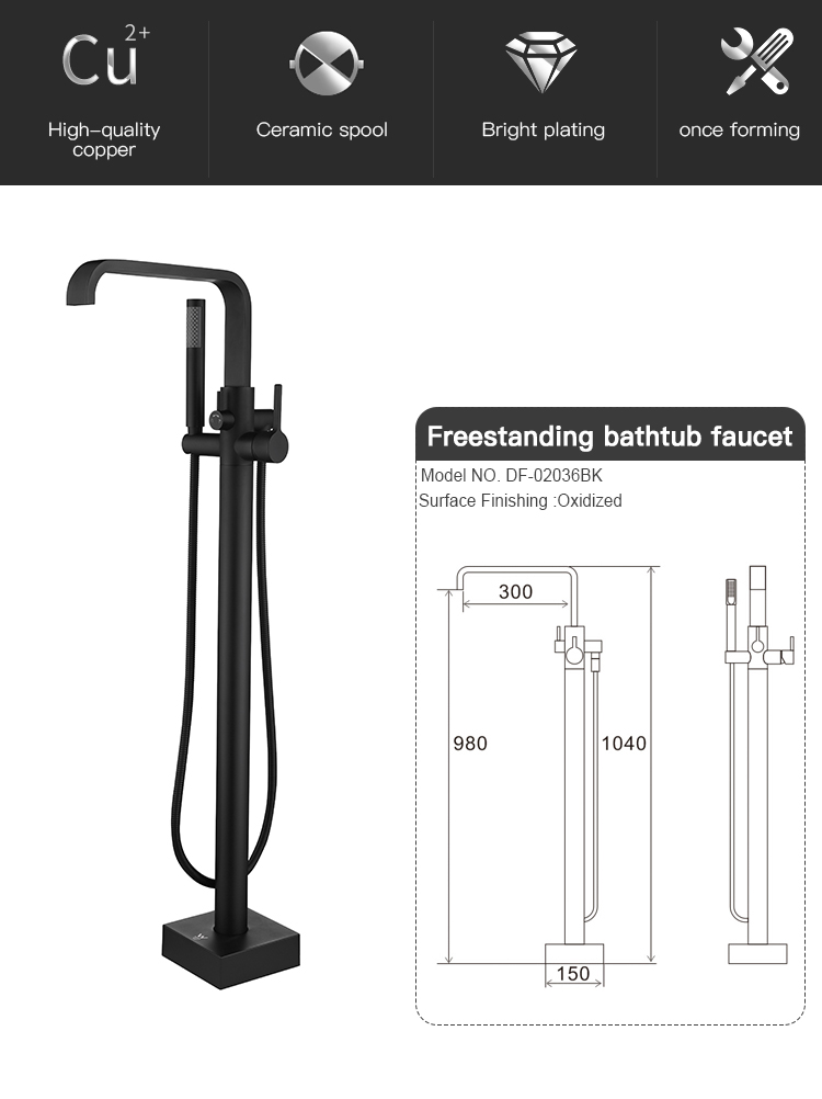 Modern Electroplated Matte Black Stand bathtub Alone Bathroom Free Floor Standing Bath Faucet Tap Mixer Shower